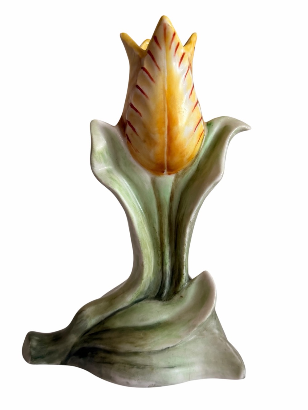 Vintage Hand Painted Yellow Tulip Ceramic Sculpture Candle  Holder